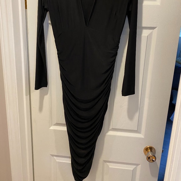 Black Ruched Long Sleeve Bodycon Mini Dress - NWT - Picture 2 of 2